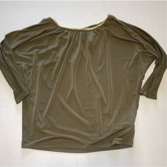 Michael Kors small olive green cold shoulder with gold chains long sleeve top A5 - Picture 1 of 7